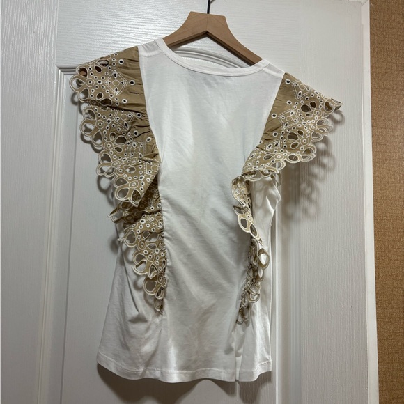 Veronica Beard White and Tan Lace Ruffle Blouse - Picture 8 of 10